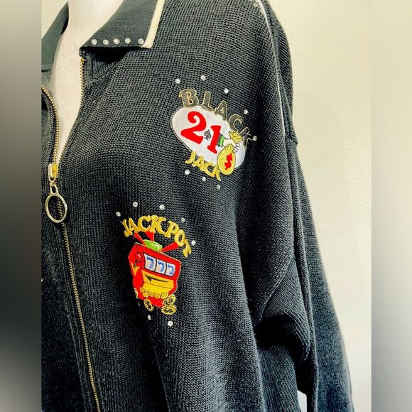 Tath of the Walk sweater Atlantic City casino cards games Vegas women XL Vtg - Picture 4 of 11